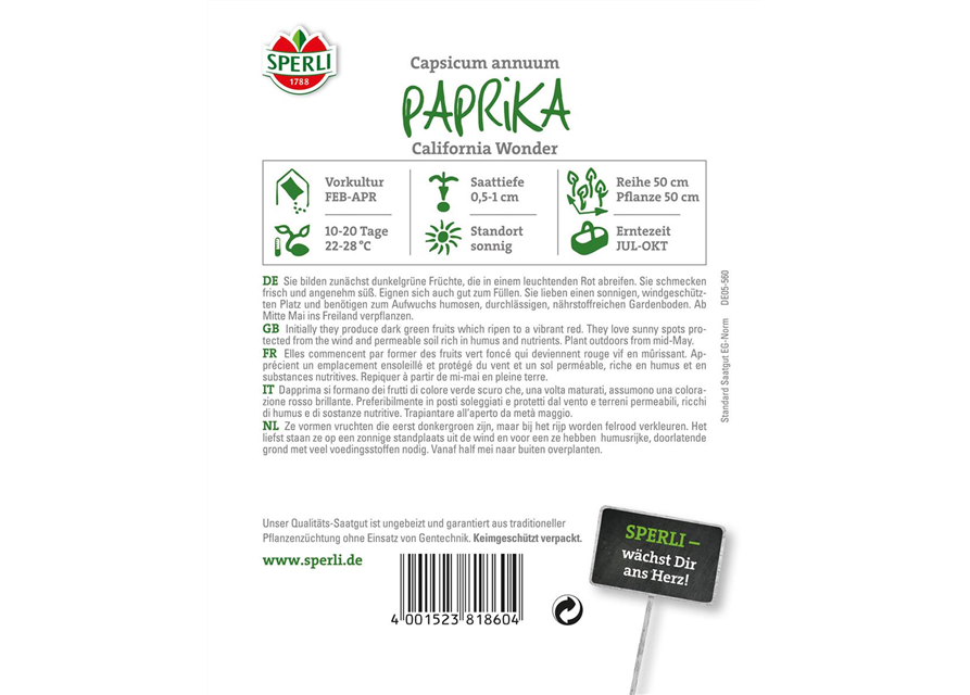 Sperli Paprika California Wonder