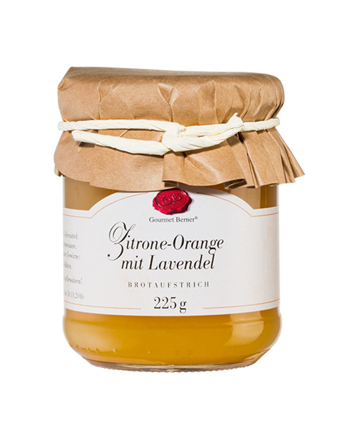 Zitrone- Orange- Lavendelmarmelade im 225g Glas
