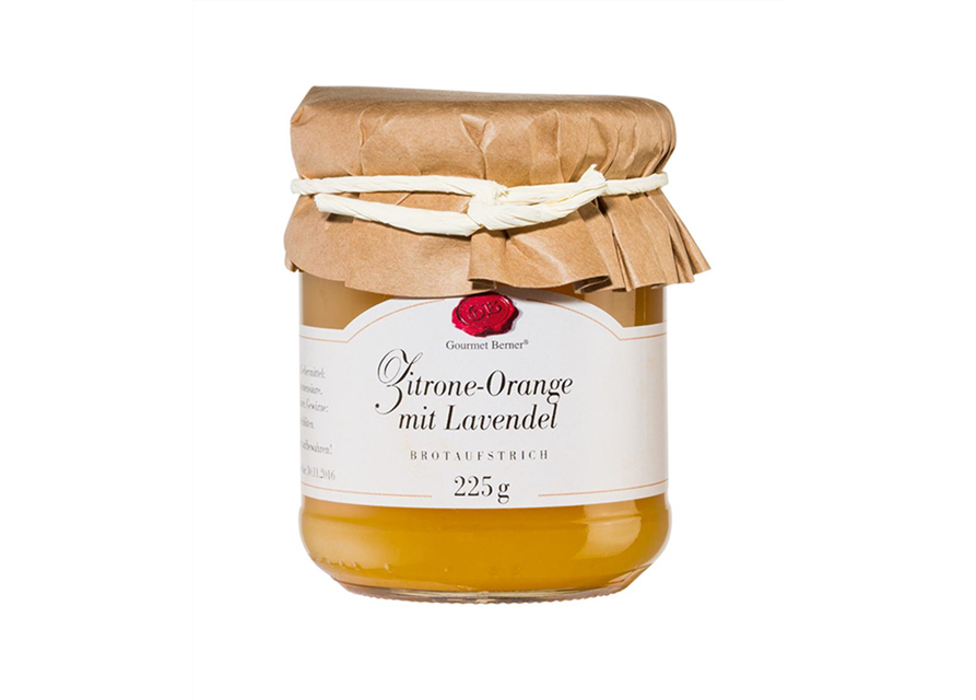 Zitrone- Orange- Lavendelmarmelade im 225g Glas
