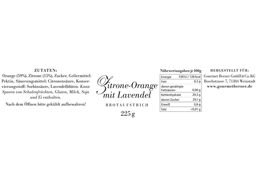 Zitrone- Orange- Lavendelmarmelade im 225g Glas