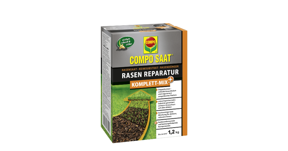 Compo SAAT Rasen Reparatur Komplett-Mix, Rasensaat, Keimsubstrat,  Langzeit-Rasendnger und Bodenaktivator
